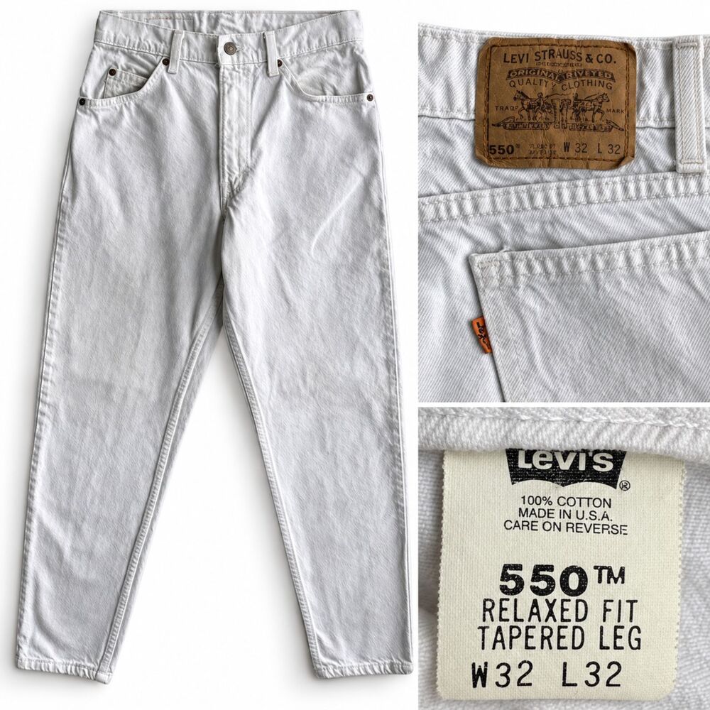 VTG Levi's 550 Jeans Orange Tab Men’s Size 32x32 White Relaxed Tapered Leg Denim